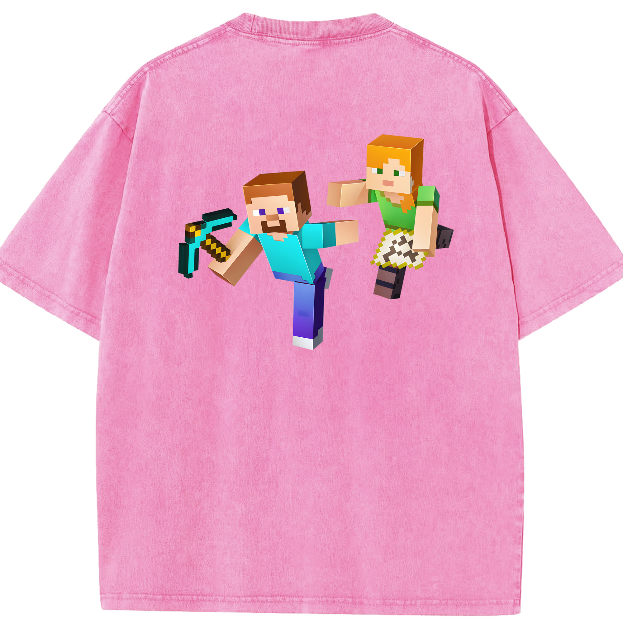 （画像用） マインクラフト ブロックの世界 Minecraft MC Block world 綿100% ヴィンテージ風 半袖Tシャツ（背面プリント）